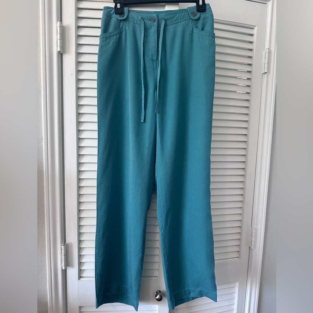 JM Collection Size 4 Petite Aqua Blue Green Lyocell Tencel Pants Lightweight
